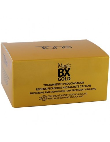 Tahe Magic BX Gold Tratamiento Capilar Redensificador Hidratante de Larga Duración, Caja de 5 Ampollas 10 ml. Brillo Infinito, M